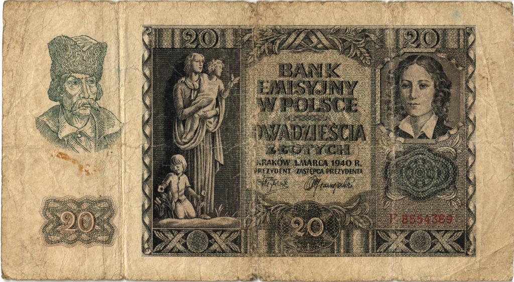 20 злотых 1940 года. Польша.