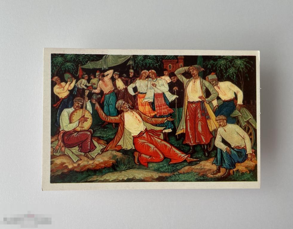 Куркин. Палех. «Пропавшая грамота». Ярмарка. Танец запорожцев. 1976 г. Чистая. 