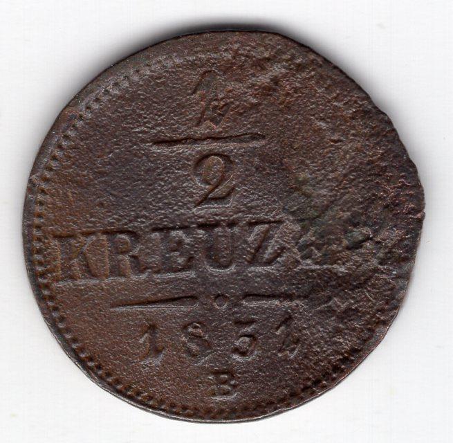 1/2 крейцера - Австрия - 1851 В