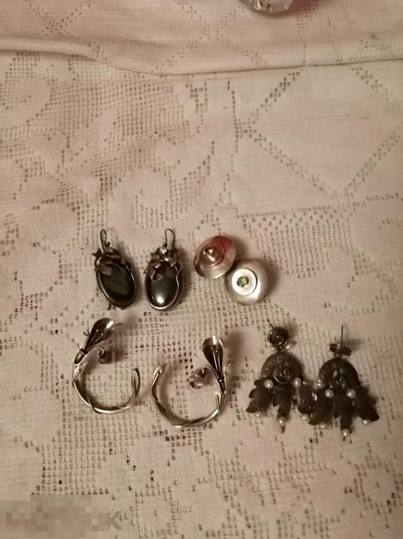 Шикарные серьги серебро жемчуг натуральные камни  Англия 20в. 
