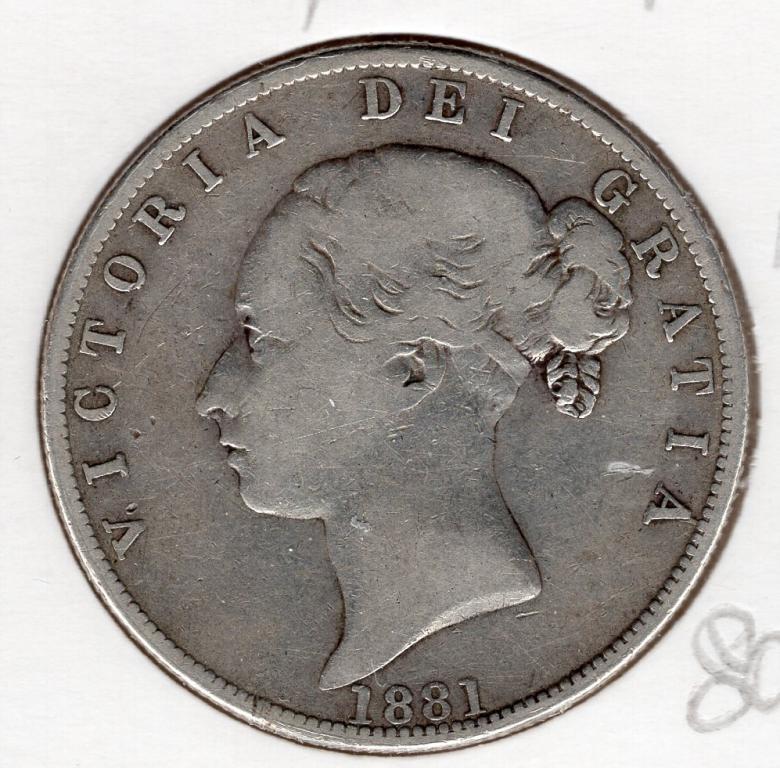 1/2 кроны - Великобритания - 1881 - Виктория - серебро 925 - KM#756