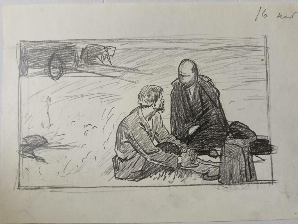 Папикян А.С. (1926-1997) Набросок Ленина, сидящего на земле с крестьянином