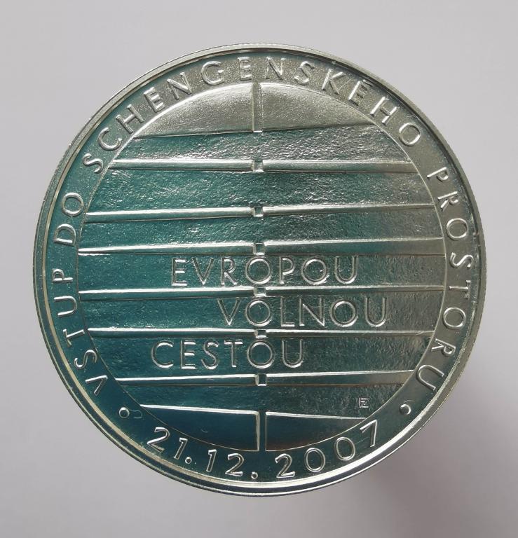 Чехия 200 крон 2008 Вступление Чехии в Шенгенскую зону серебро Ag900