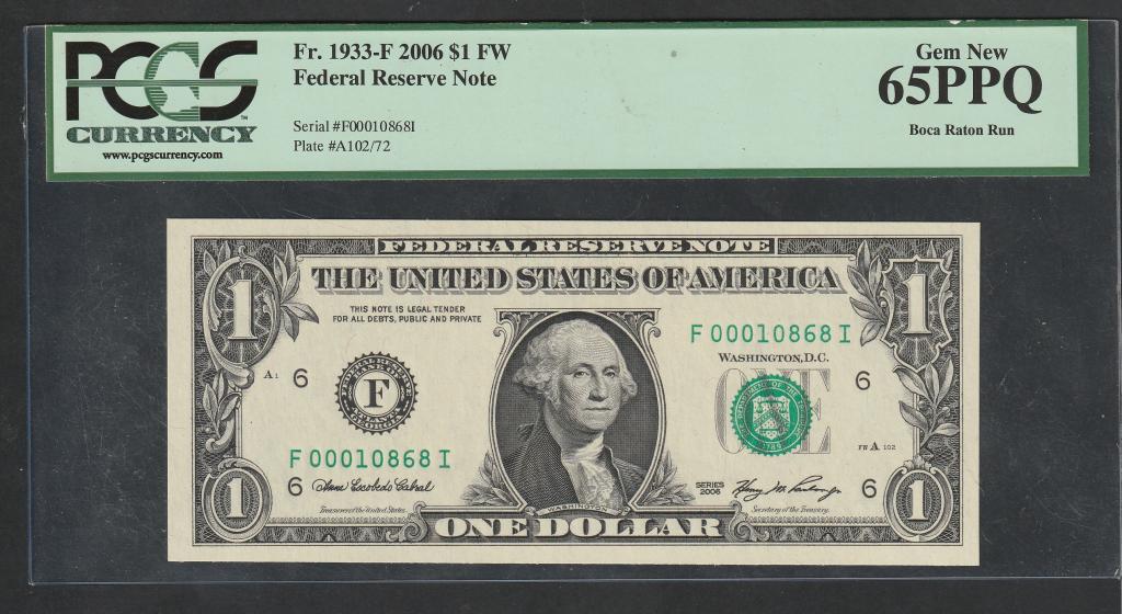 США, 1 доллар 2006 года, слаб PCGS 65