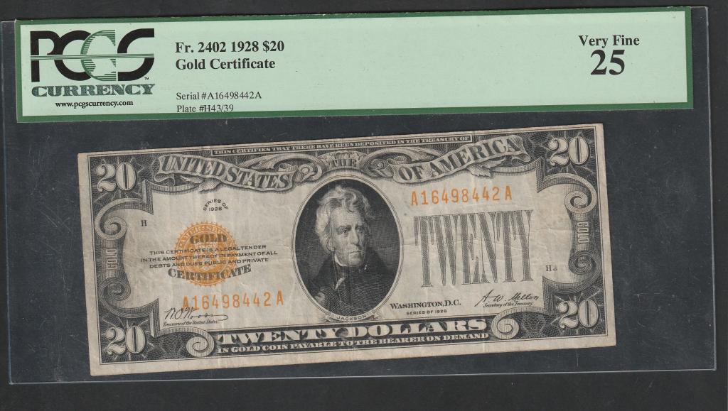 США, 20 долларов 1928 года, слаб PCGS 25