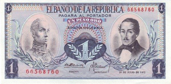 Колумбия 1 песо 1972 год ПРЕСС/UNC