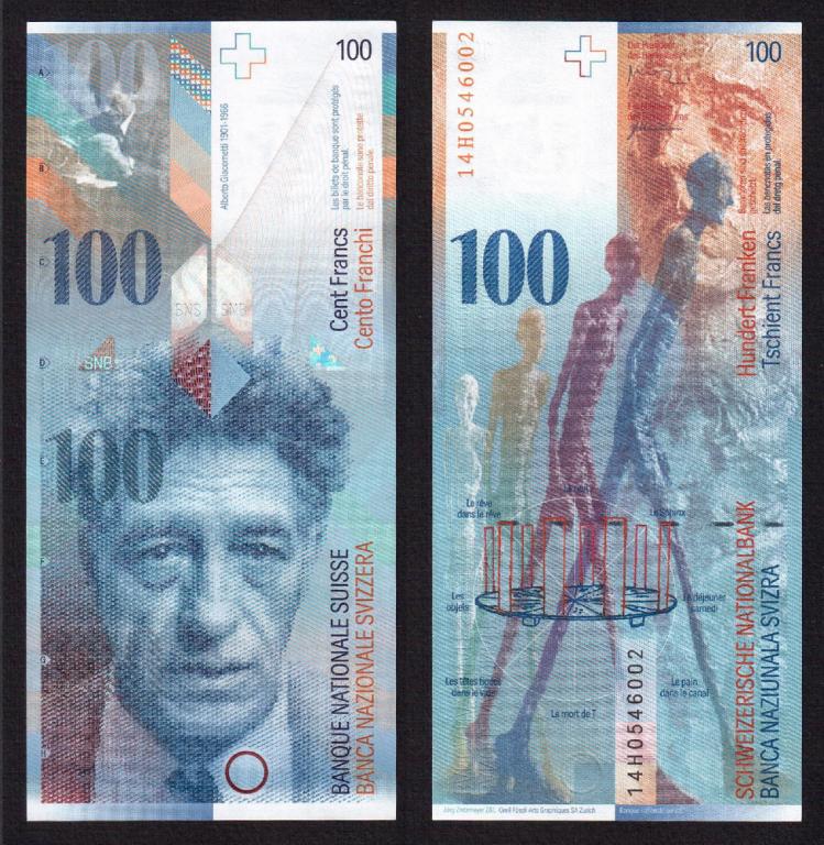 Швейцария 2014г 100 франков подписи: Studer  Danthine (Pick.72j2) UNC (14H05460