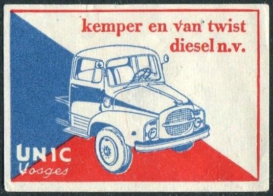 АВТО Нидерланды французский грузовой автомобиль Unic Vosges реклама спичечная этикетка