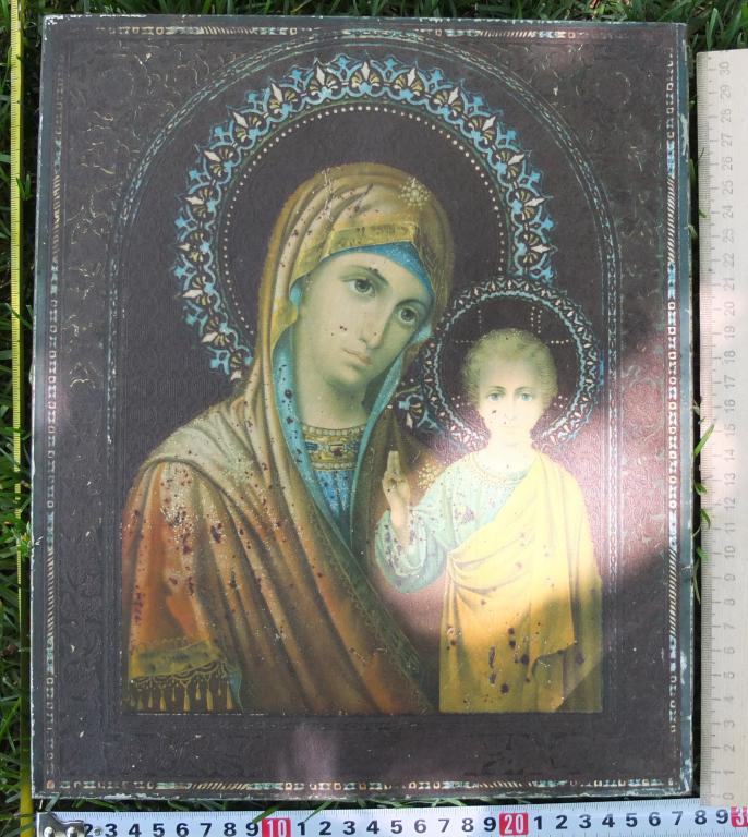 икона Казанская, письмо на жести, 19 век