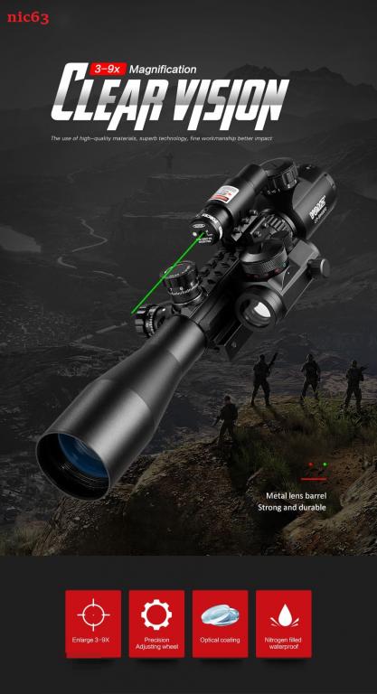 3-9x40 Red Green Lens + laser + коллиматорный оптический прицел