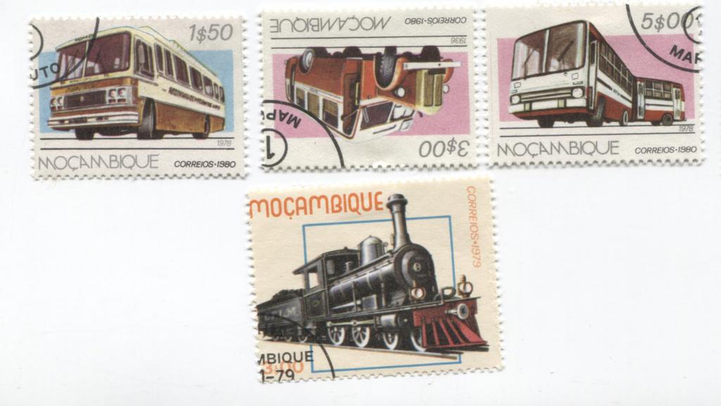 1979-80 Мозамбик 3 Автобуса, 1 - Паровоз 4м.гаш
