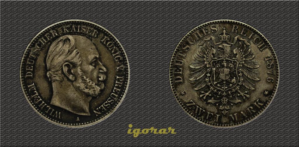 Пруссия 2 марки 1876 Вильгельм