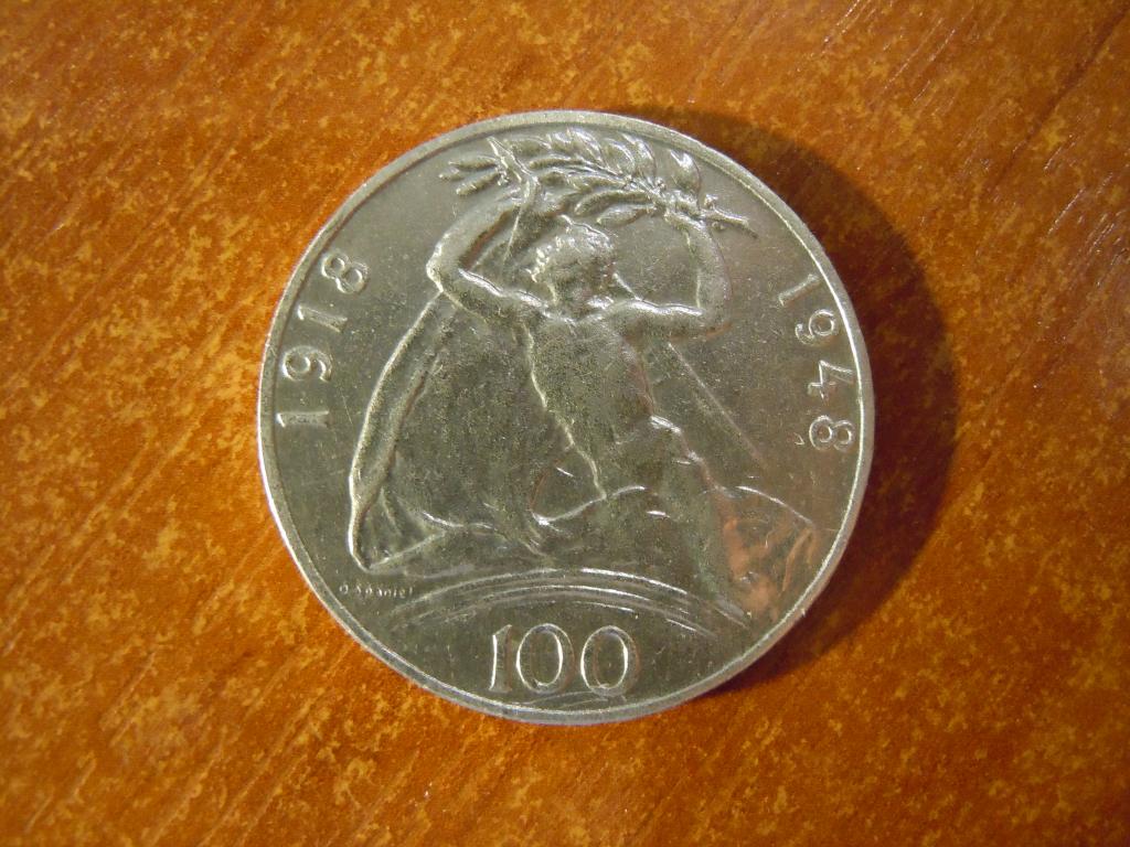 100 крон 1948г Чехословакия, 30 лет Независимости, 14,04гр, серебро
