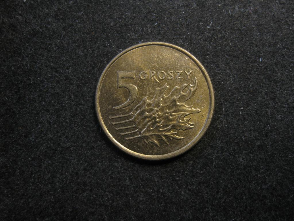 Польша 5 грошей, 2009 XF+, отличное состояние, флора, геральдический орел
