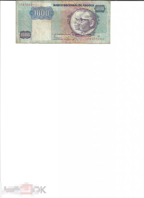 Банкнота Ангола 1000 кванза 1987г. из оборота.