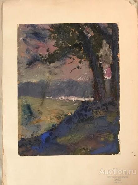"ВЕЧЕРНИЙ ПЕЙЗАЖ" 1970-е. КАРТ, МАСЛО.