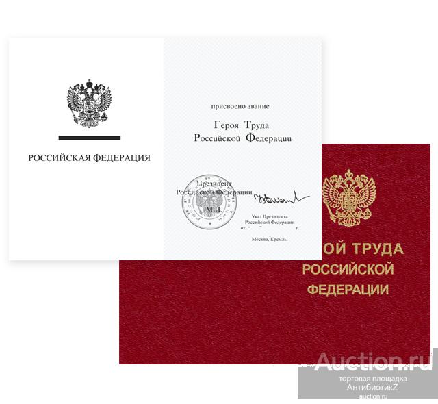 Герой Труда Российской Федерации, копия удостоверения, печать с подписью, копия арт. 20-17038