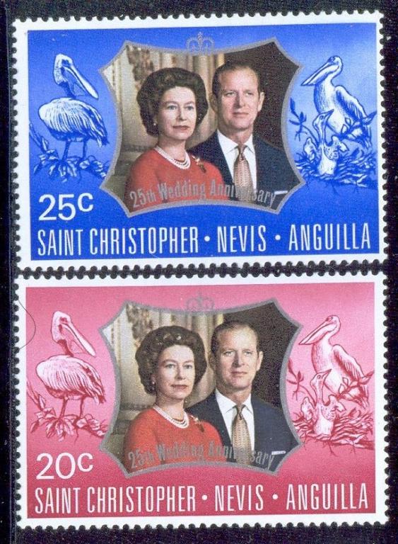 марки SAINT CHRISTOPHER ' NEVIS ' ANGUILLA  25 th wedding anniversary