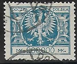 Польша. 1924. Орел на большом щите в стиле барокко. Разновидность. Гашение.