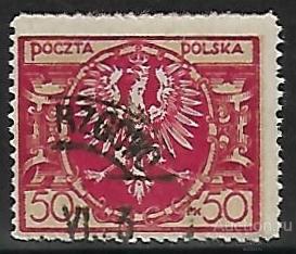 Польша. 1921. Орел на большом щите в стиле барокко. Разновидность. Гашение.