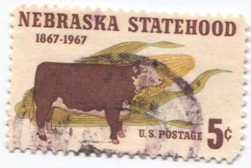 1967 США 100 летие штата Небраска Корова и кукуруза.гаш