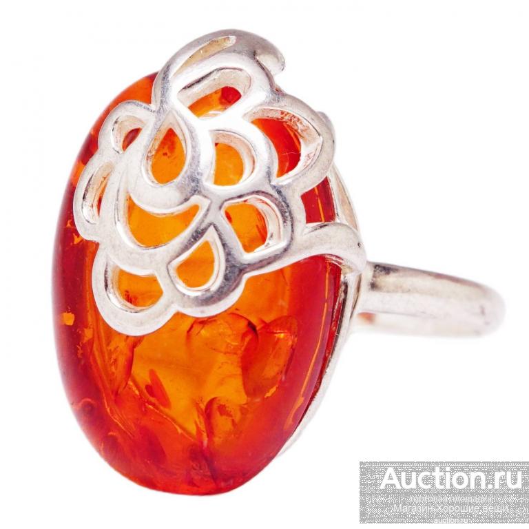 Кольцо с большой вставкой Р19 янтарь посеребрение бижутерия ажур Россия комплект 3314