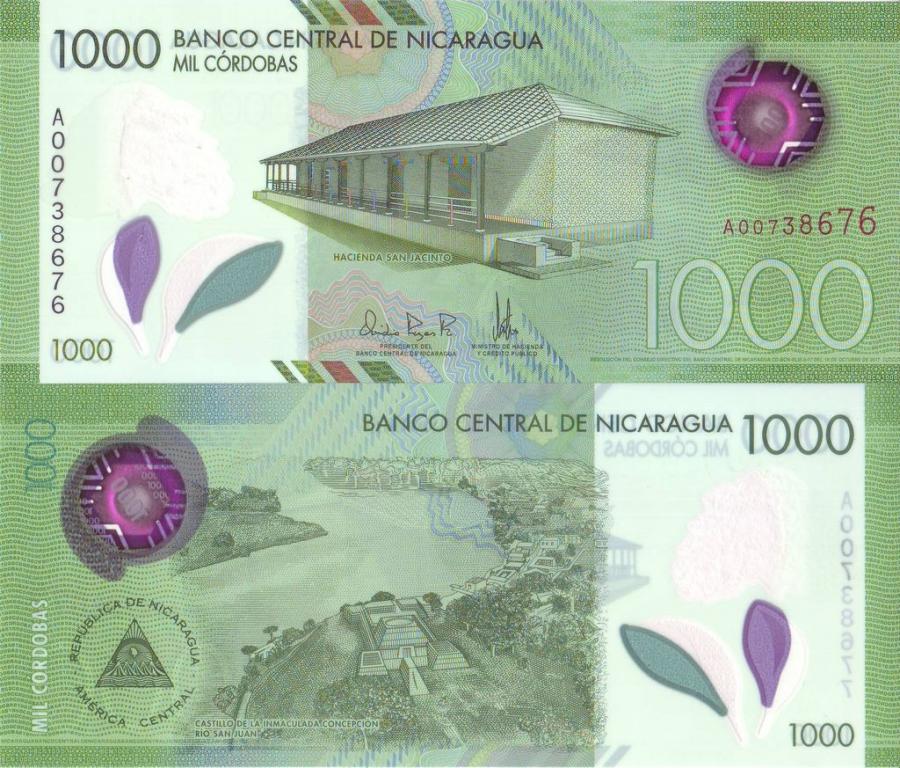 Никарагуа 1000 кордоба 2017 P218 полимер unc