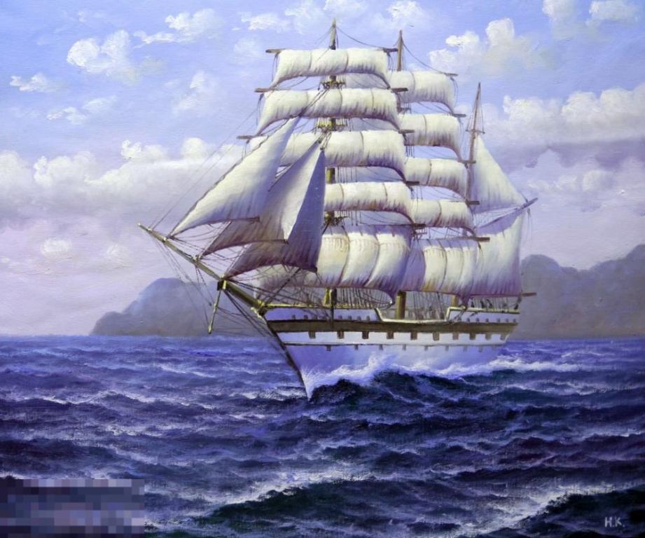 Картина маслом на холсте "Белый парус" 60*50 см. арт. 1493 Парусники 