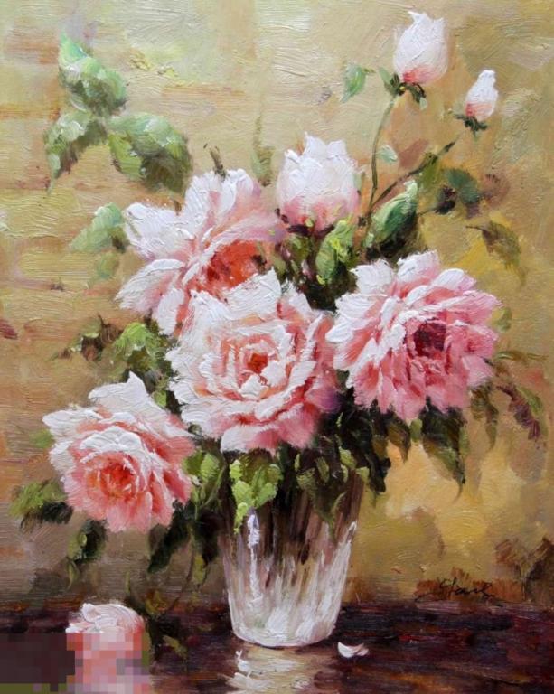 Картина маслом на холсте "Беленькие розы" 40*50 см. арт. 1144 Розы 