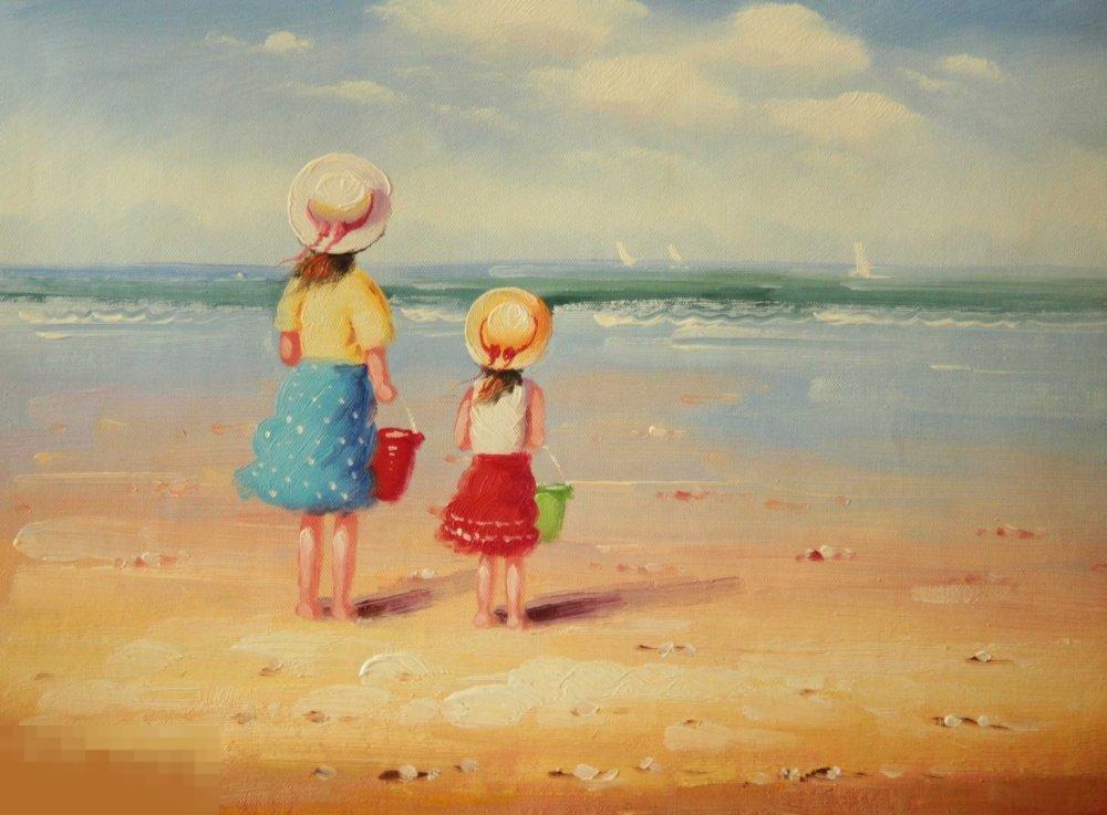 Картина маслом на холсте "Дети у моря" 40*30 см. арт. 887 Картины с людьми Дети 