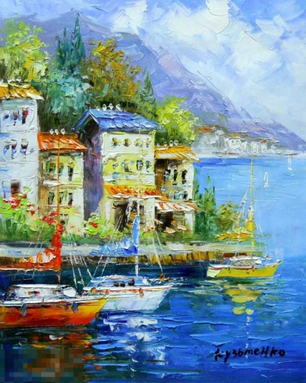 Картина маслом на холсте "Днем" 30*40 см. арт. 1434 Пейзажи Средиземноморский 