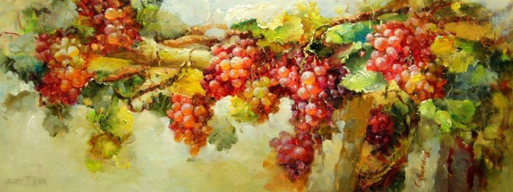 Картина маслом на холсте "Лоза" 80*30 см. арт. 1255 Натюрморты Фрукты 