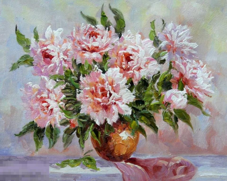 Картина маслом на холсте "Пионы в вазе" 50*40 см. арт. 1368 Пионы 