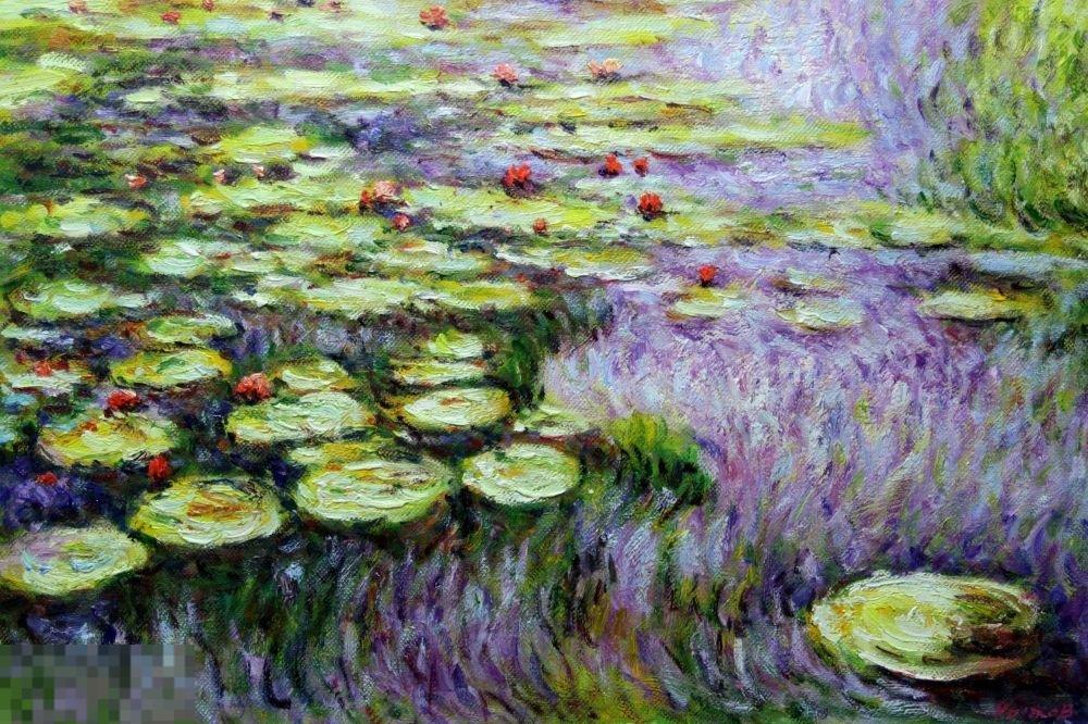 Картина маслом на холсте "Розовый лотос" 90*60 см. арт. 1372 Пейзажи Импрессионизм 