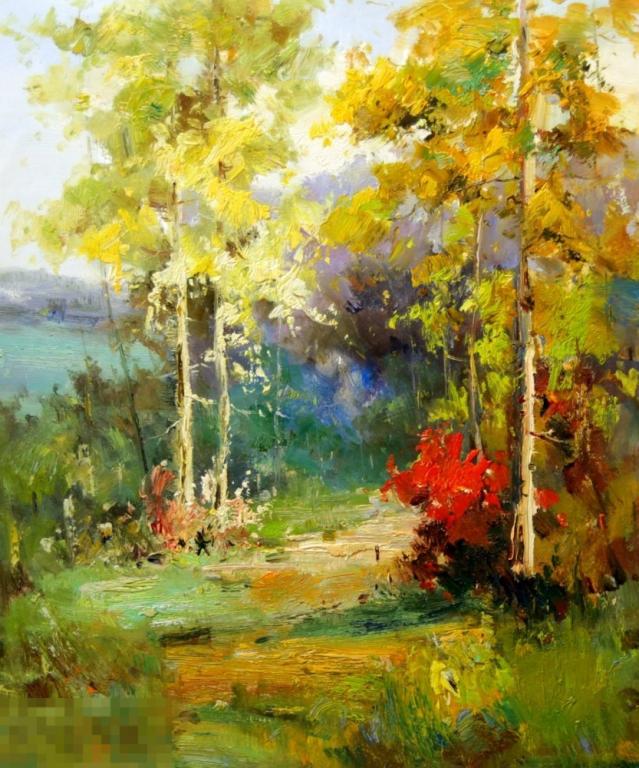 Картина маслом на холсте "Ранней осенью" 50*60 см. арт. 1136 Русский пейзаж 