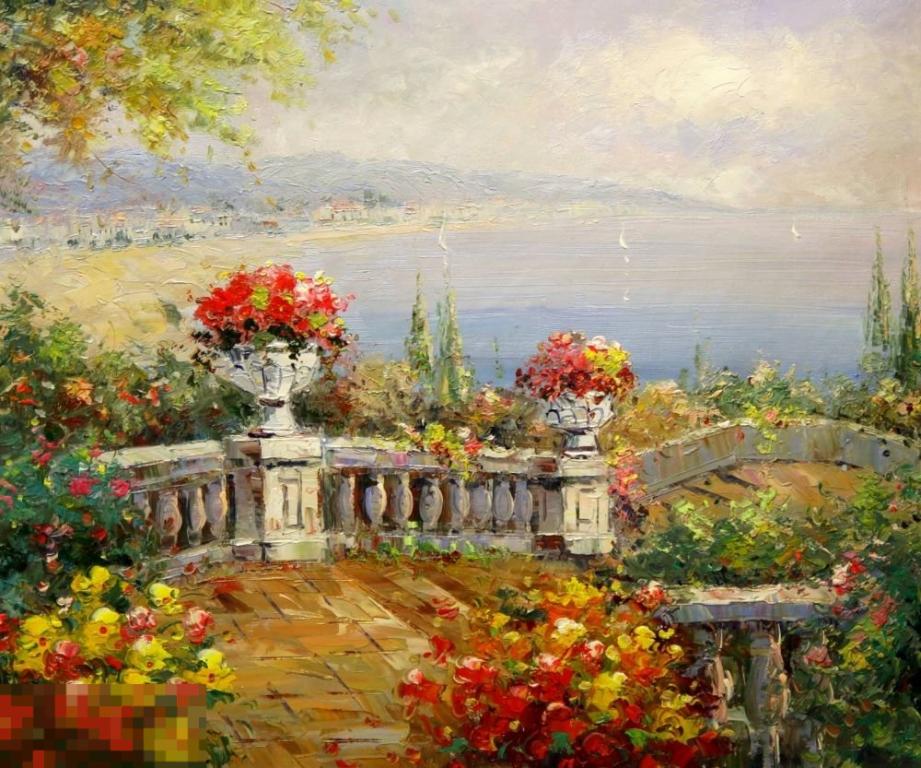 Картина маслом на холсте "Южные берега" 60*50 см. арт. 1763 Средиземноморский 