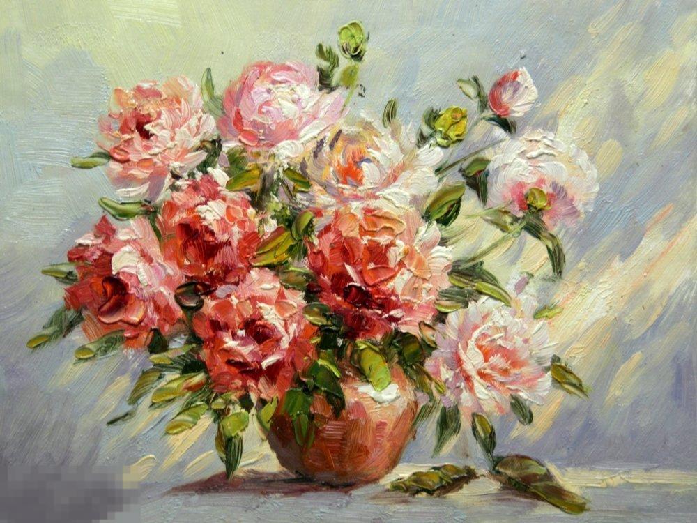 Картина маслом на холсте "Шикарный натюрморт" 40*30 см. арт. 1091 Пионы 