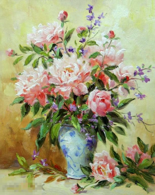 Картина маслом на холсте "Яркие краски" 40*50 см. арт. 1366 Пионы 