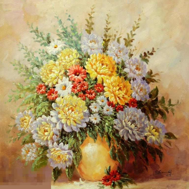 Картина маслом на холсте "Яркие краски лета" 60*60 см. арт. 913 Тюльпаны 