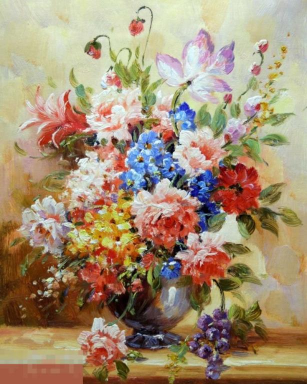 Картина маслом на холсте "Яркие пионы" 40*50 см. арт. 1095 Розы Пионы 