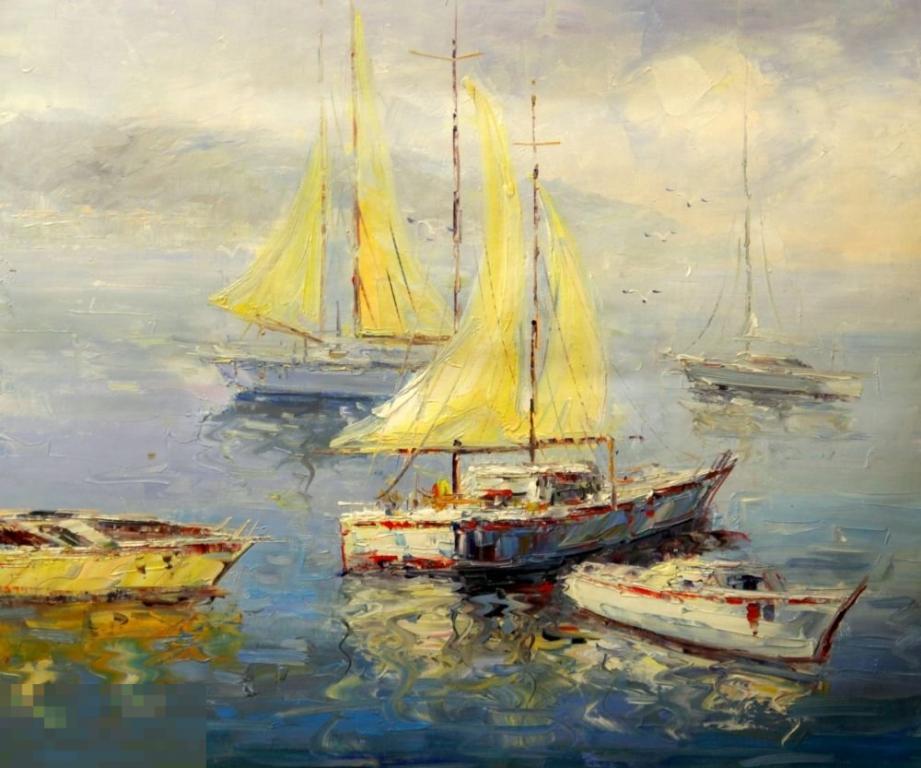 Картина маслом на холсте "Штиль" 60*50 см. арт. 1438 Парусники р 