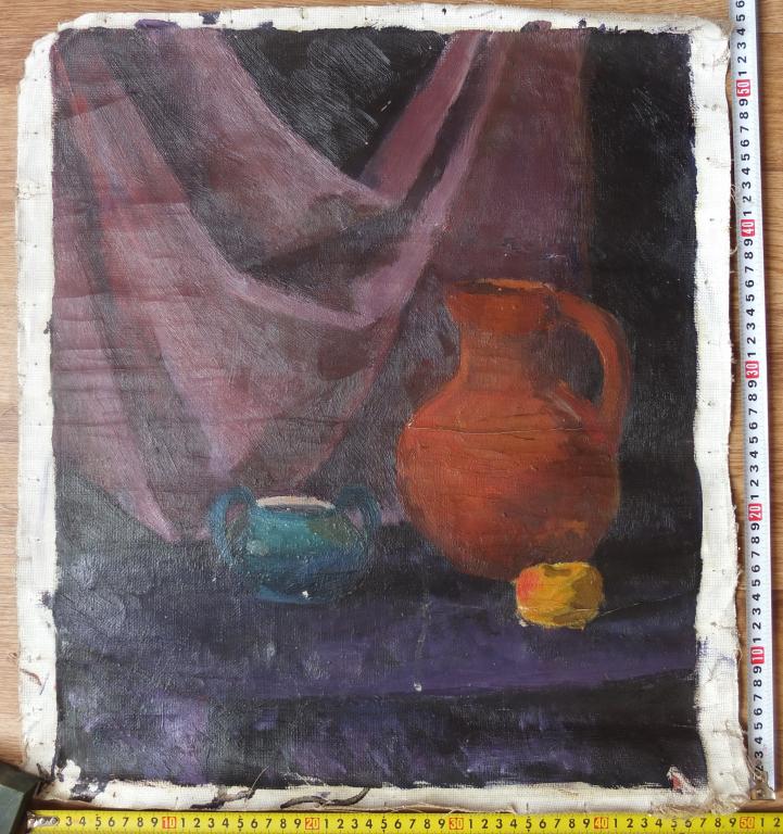 натюрморт с яблоком ,холст, масло, НХ, старый