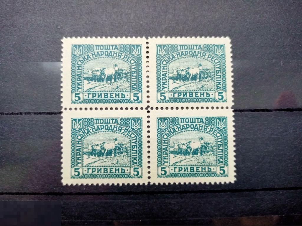 Украина 1920-1923 5 гривен  Гражданская война,Венский выпуск Петлюра квартблок ** 