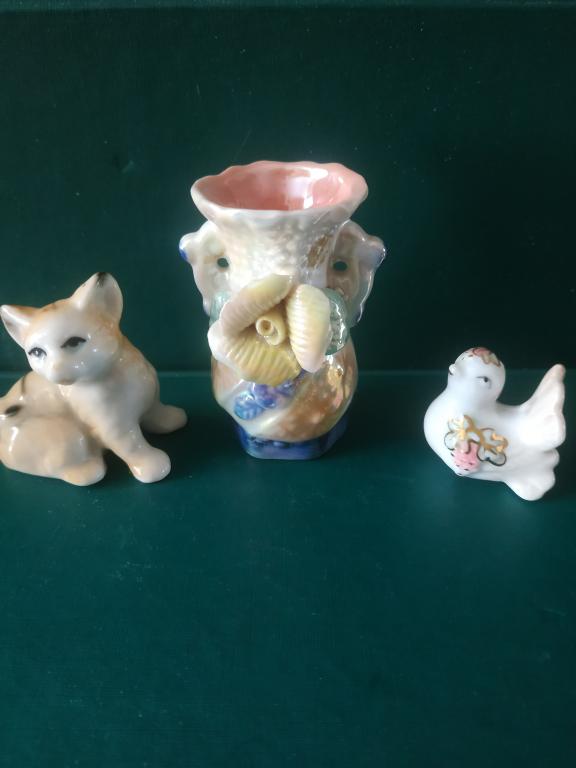 Фарфор. мини ваза, кот,птичка