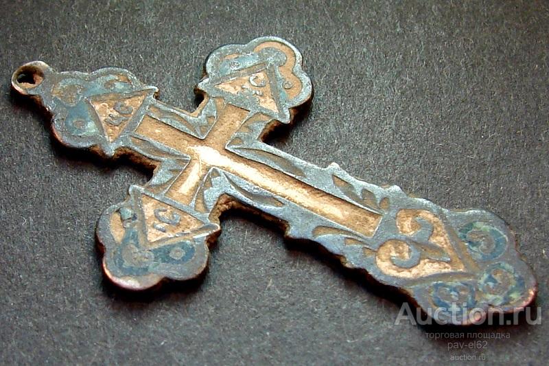 Крест - тельник СЕРЕБРО ЭМАЛИ 19 век 38 мм. ОРИГИНАЛ (U.043)