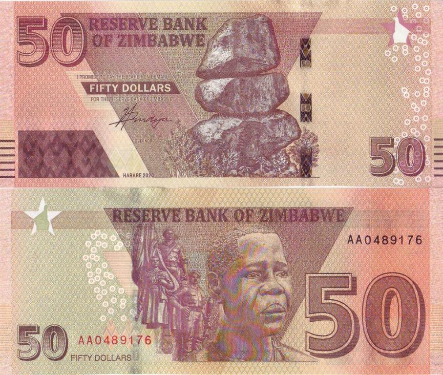 Зимбабве 50 долларов 2020 P105 пресс unc