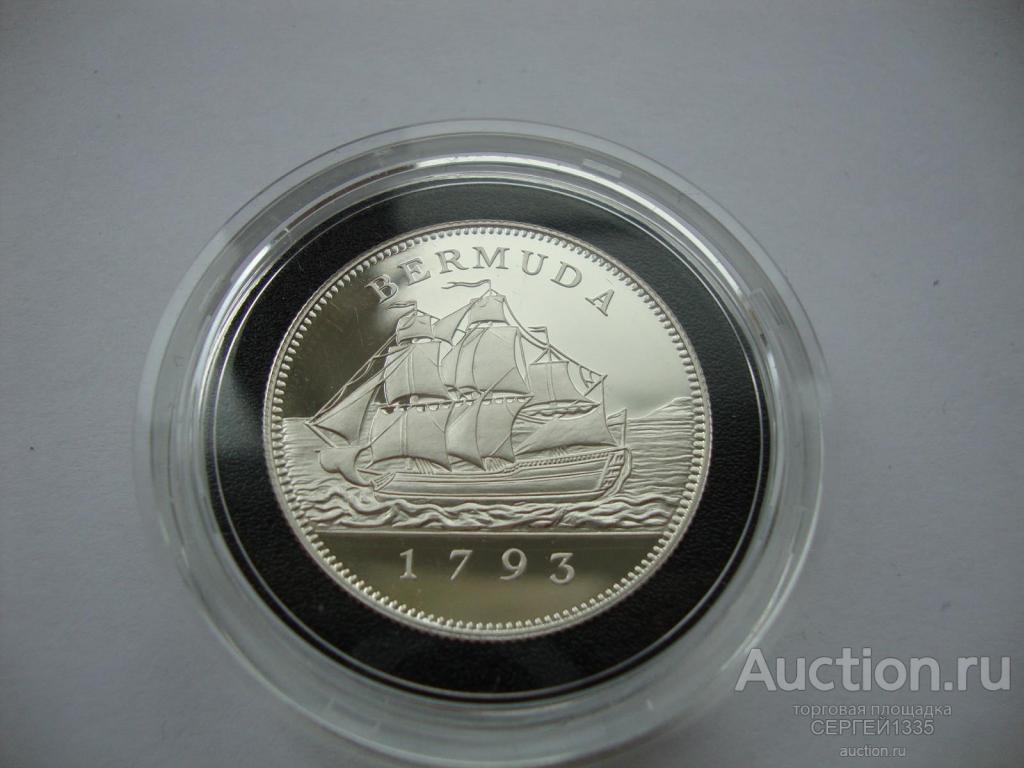 Бермудские о-ва Бермуды 2 доллара 1993 Корабль парусник СЕРЕБРО