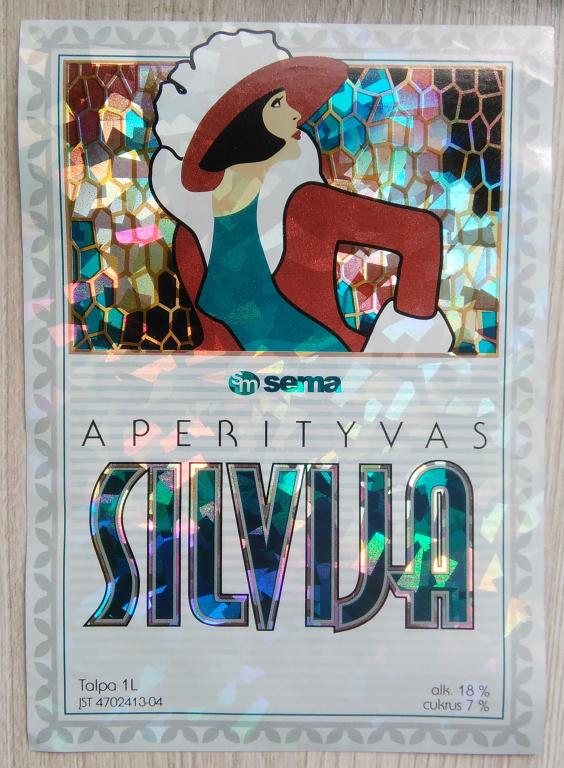 Этикетка винная. Вино . APERITYVAS SILVIA .1.л. 18% . Литва. 0477
