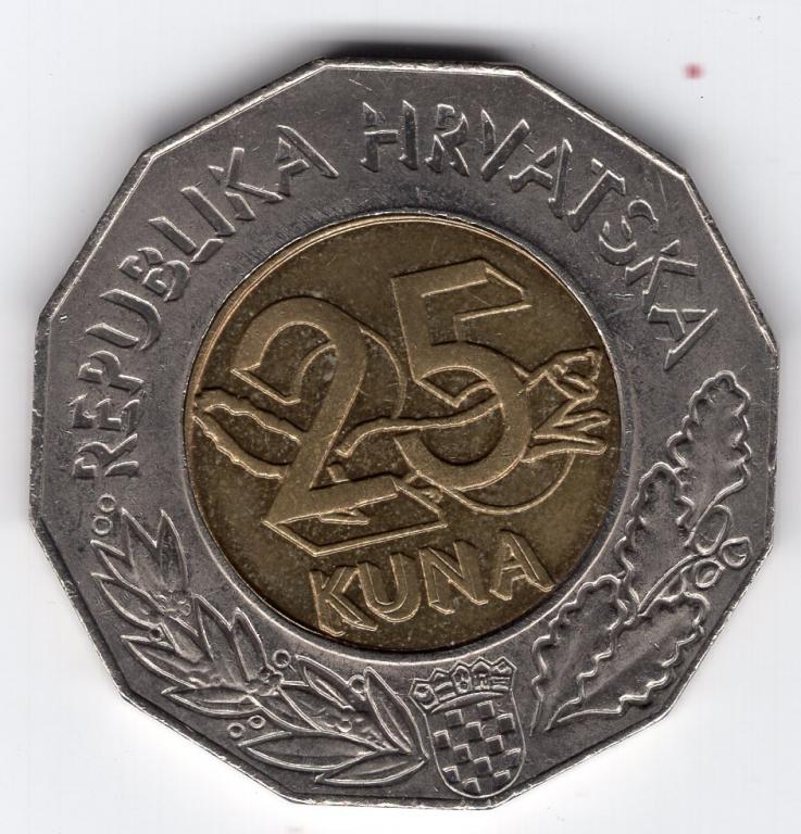 25 кун - Хорватия - 1999 - Введение евро - Евросоюз - биметалл