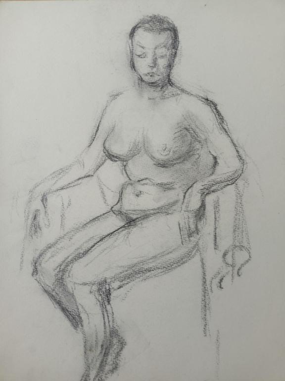 Яновская О.Д. (1900-1998)  Сидящая обнаженная с руками на ручках кресла